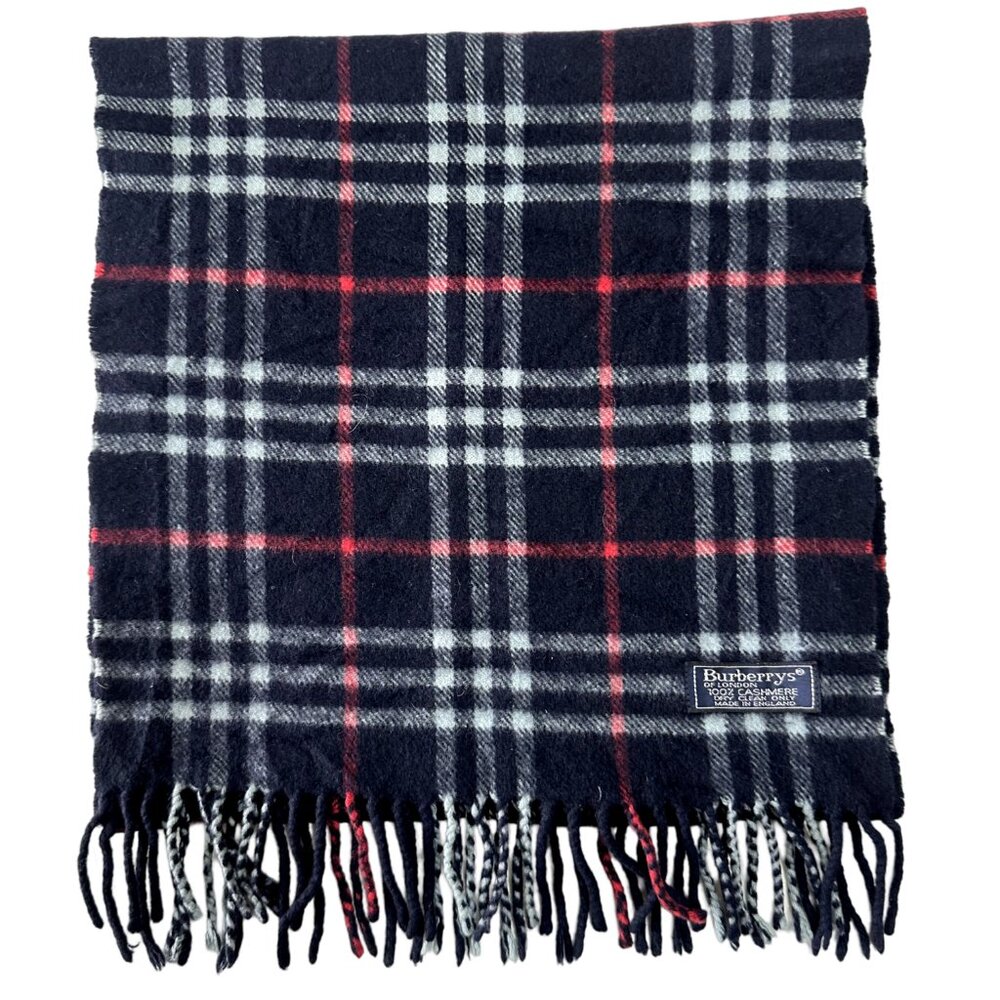 Burberrys Classic Check Scarf Black 100% Cashmere Unisex Scarf Made In England - Picture 2 of 7